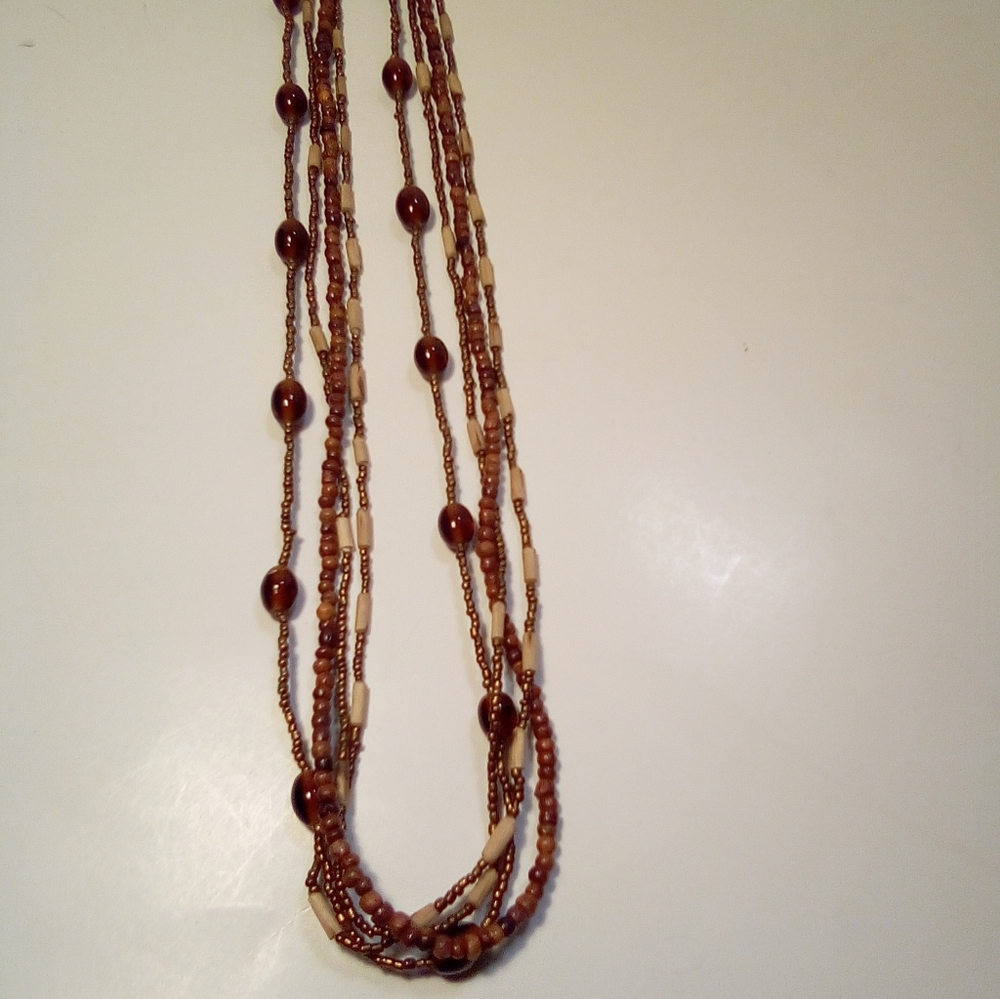 Fashion Necklace Brown Beads Boho Hippie Office Multi Strand Lobster Claw Clasp - Picture 2 of 8